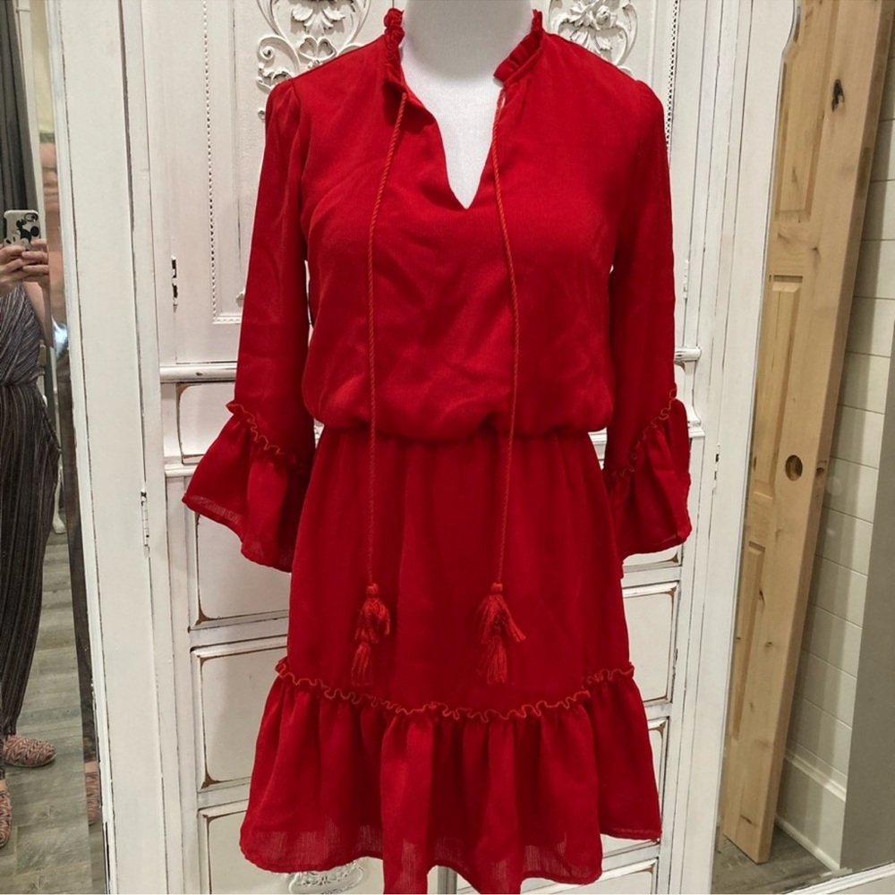 City Triangles Vibrant Red 3/4 length Sleeve sundress